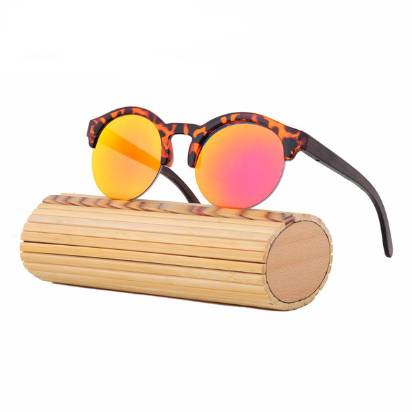 Elegant Round Frame Wooden Sunglasses