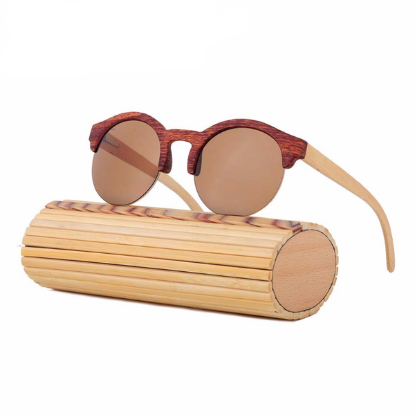 Elegant Round Frame Wooden Sunglasses
