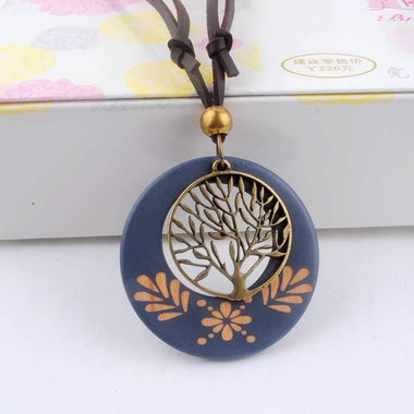 Antique Wooden Alloy Necklace Jewerly