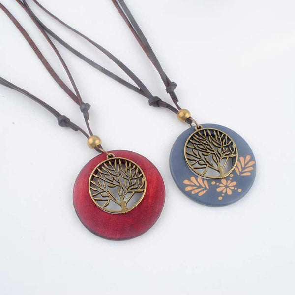 Antique Wooden Alloy Necklace Jewerly