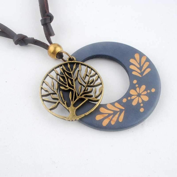 Antique Wooden Alloy Necklace Jewerly