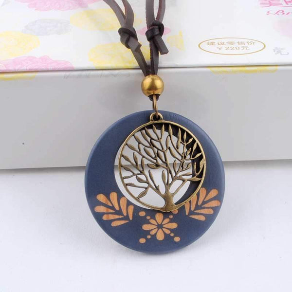 Antique Wooden Alloy Necklace Jewerly
