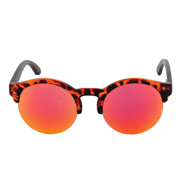 Elegant Round Frame Wooden Sunglasses