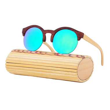 Elegant Round Frame Wooden Sunglasses