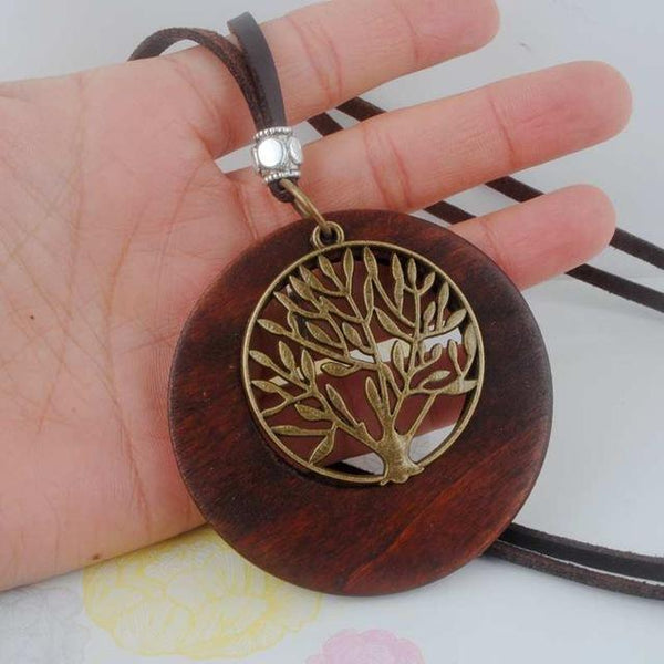 Antique Wooden Alloy Necklace Jewerly
