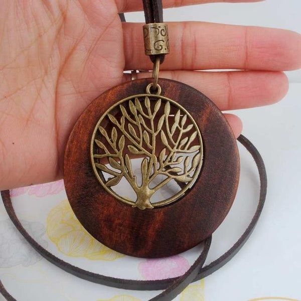 Antique Wooden Alloy Necklace Jewerly