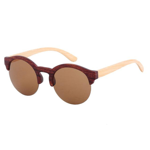 Elegant Round Frame Wooden Sunglasses