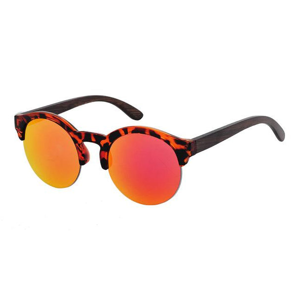 Elegant Round Frame Wooden Sunglasses