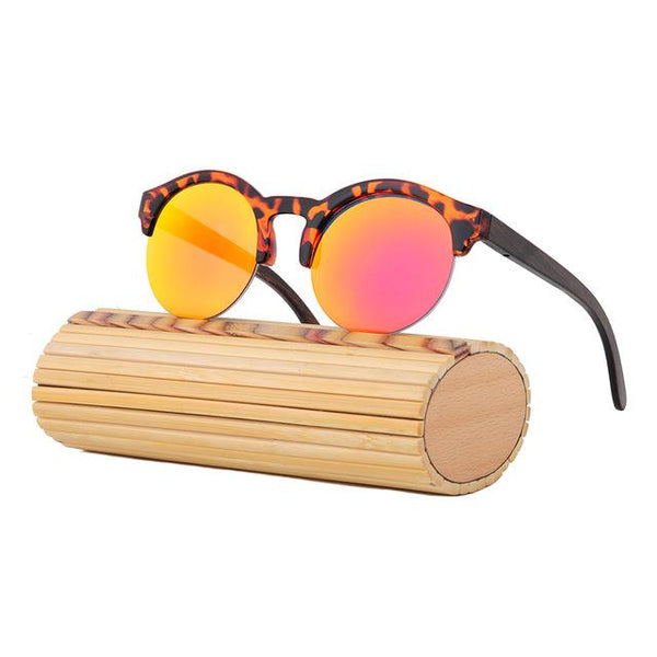 Elegant Round Frame Wooden Sunglasses