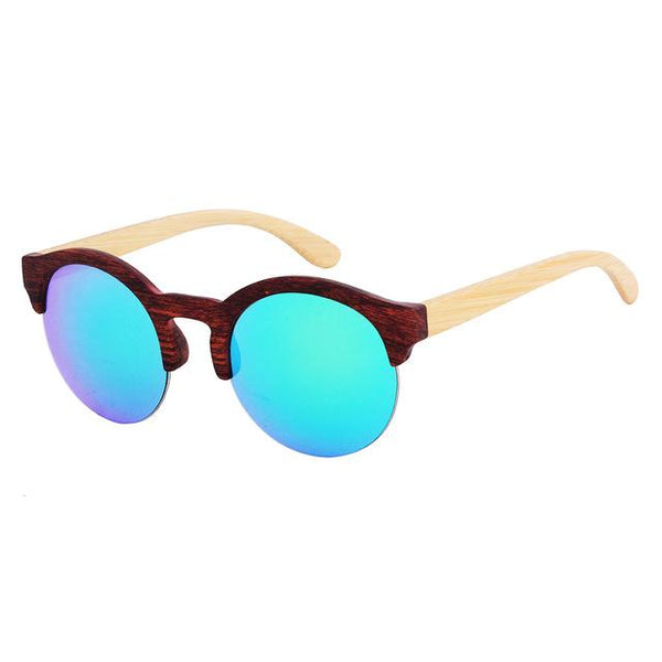Elegant Round Frame Wooden Sunglasses